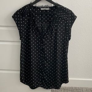 Daniel Rainn- Split Neck Blouse- Black w White Polka Dot- Size M